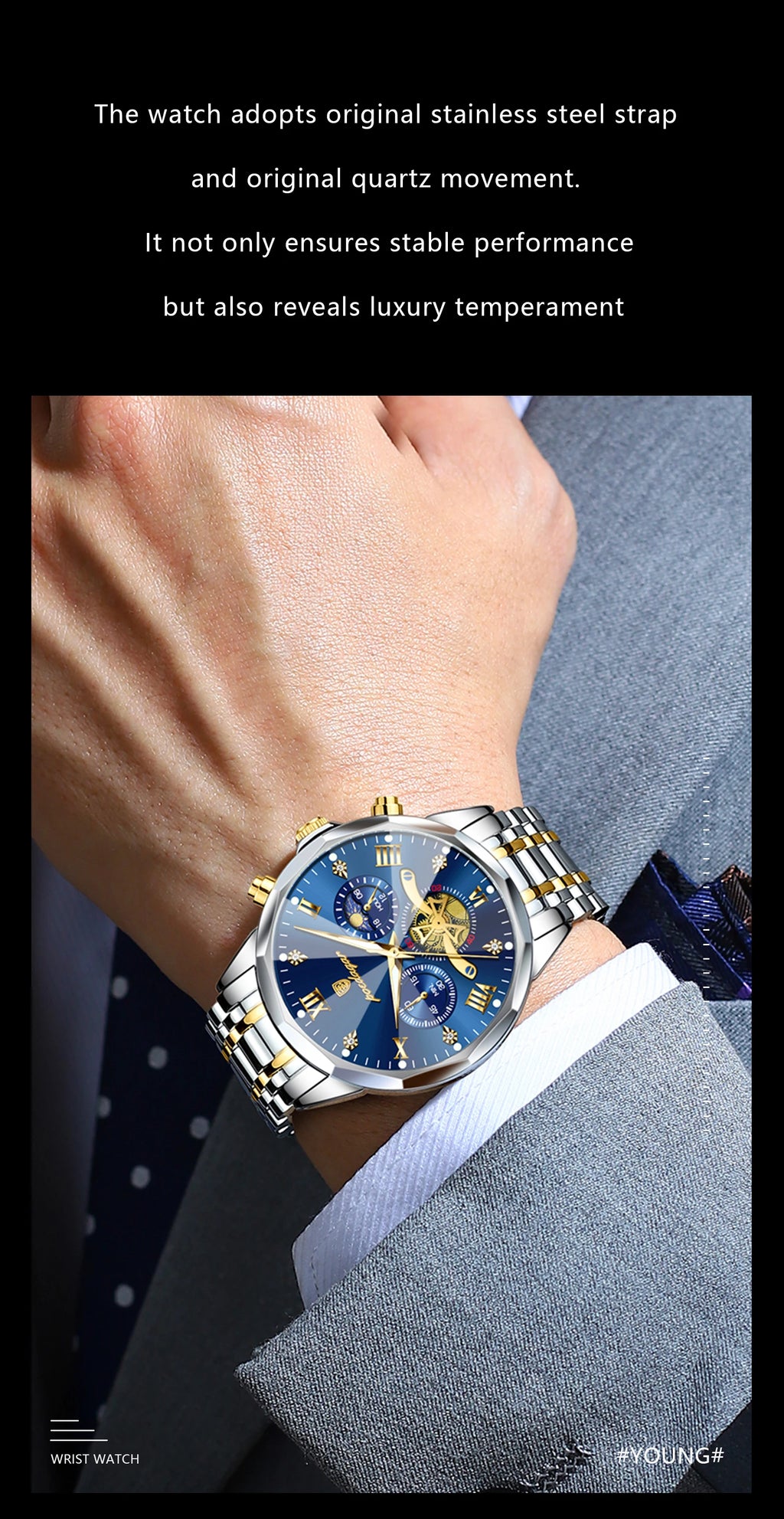 POEDAGAR Men's Luxury Chronograph Watch – Waterproof, Luminous, Stainless Steel