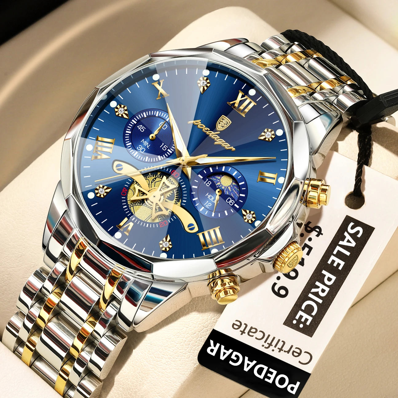 POEDAGAR Men's Luxury Chronograph Watch – Waterproof, Luminous, Stainless Steel