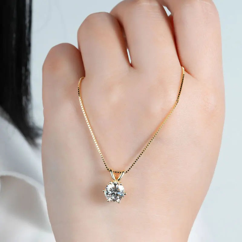 RAPRGOLD Certified Moissanite Pendant Necklace | 925 Sterling Silver | 0.5–5ct
