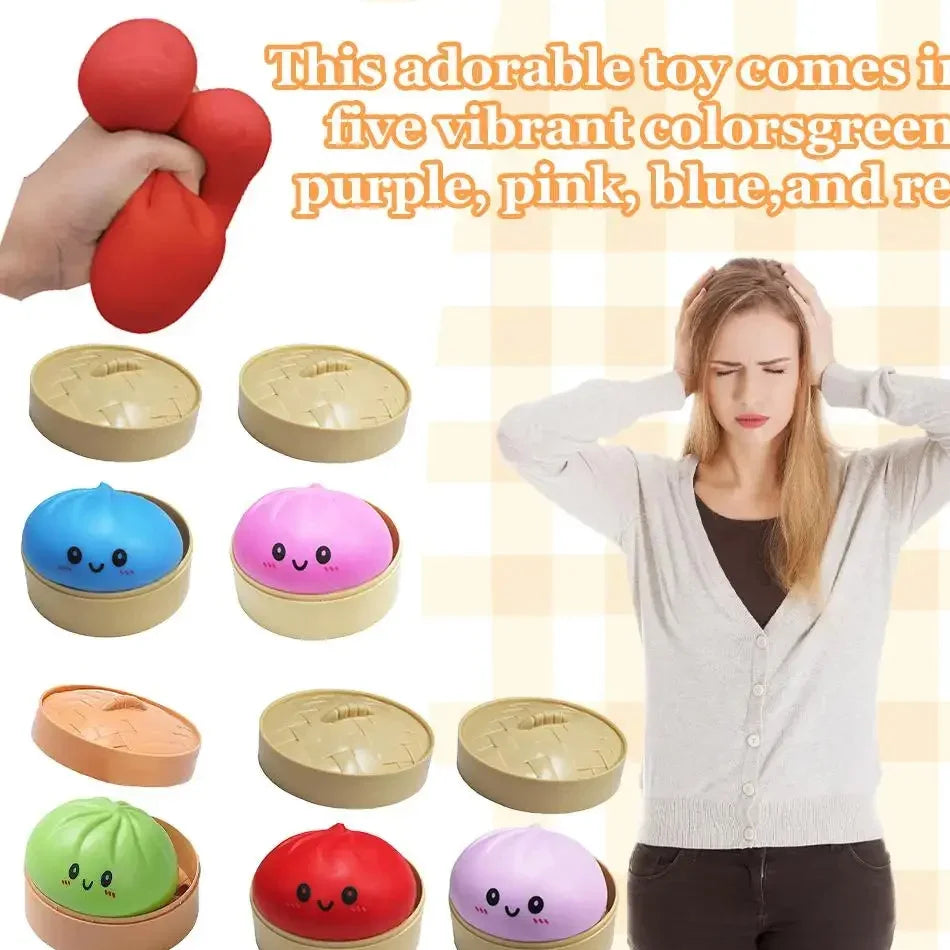 Dumpling Squishy Stress Ball – Slow Rising Fidget Toy with Mini Steamer