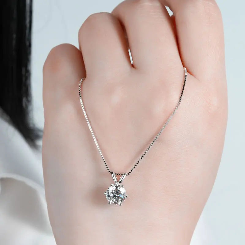 RAPRGOLD Certified Moissanite Pendant Necklace | 925 Sterling Silver | 0.5–5ct
