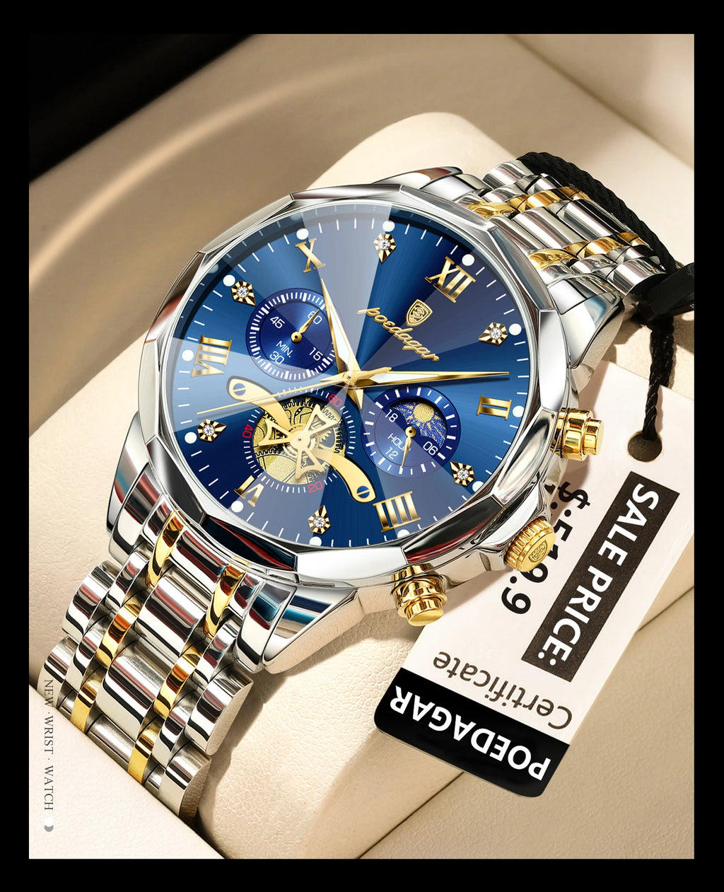 POEDAGAR Men's Luxury Chronograph Watch – Waterproof, Luminous, Stainless Steel