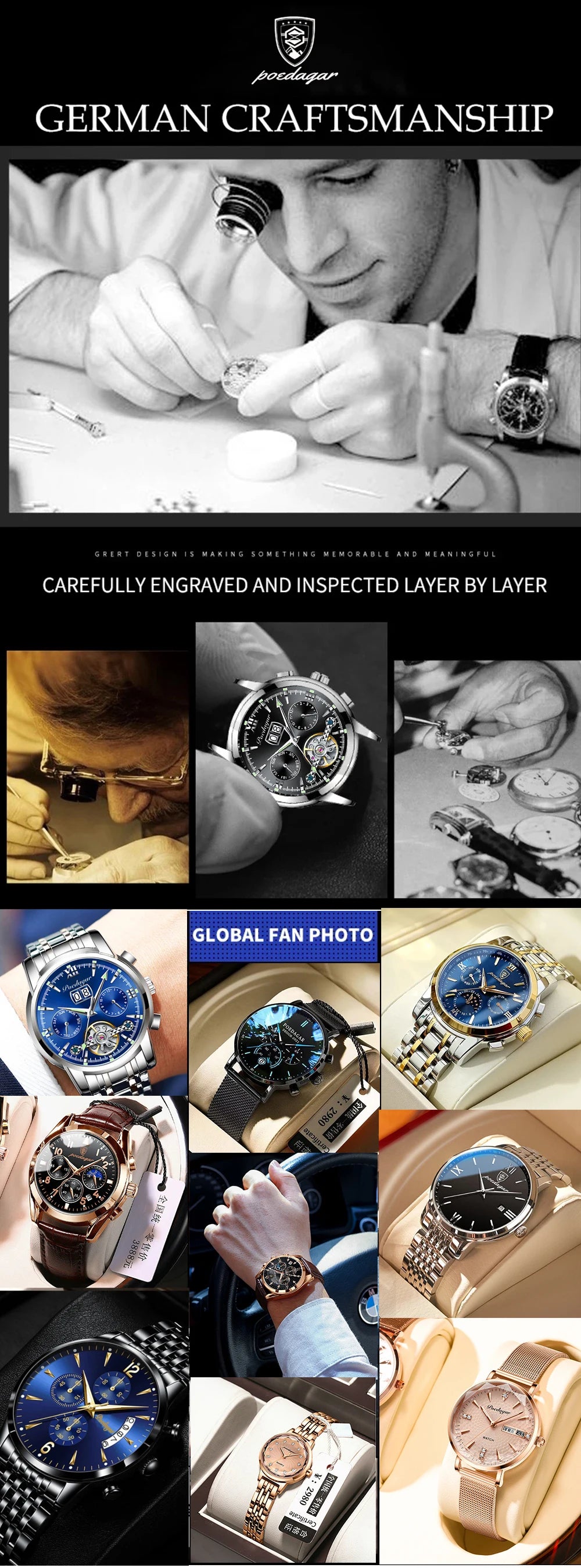 POEDAGAR Men's Luxury Chronograph Watch – Waterproof, Luminous, Stainless Steel
