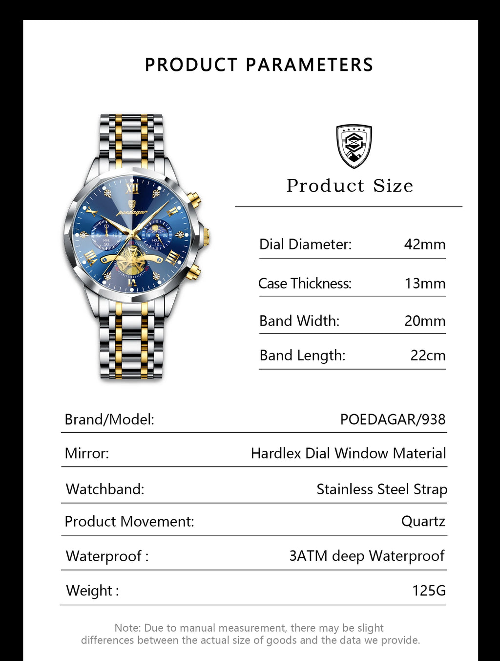POEDAGAR Men's Luxury Chronograph Watch – Waterproof, Luminous, Stainless Steel