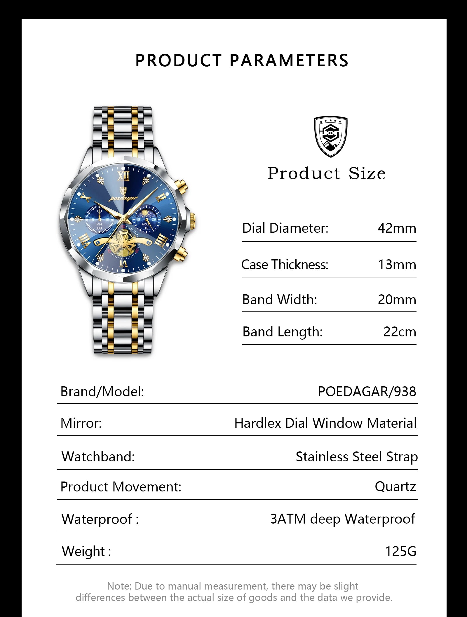 POEDAGAR Men's Luxury Chronograph Watch – Waterproof, Luminous, Stainless Steel
