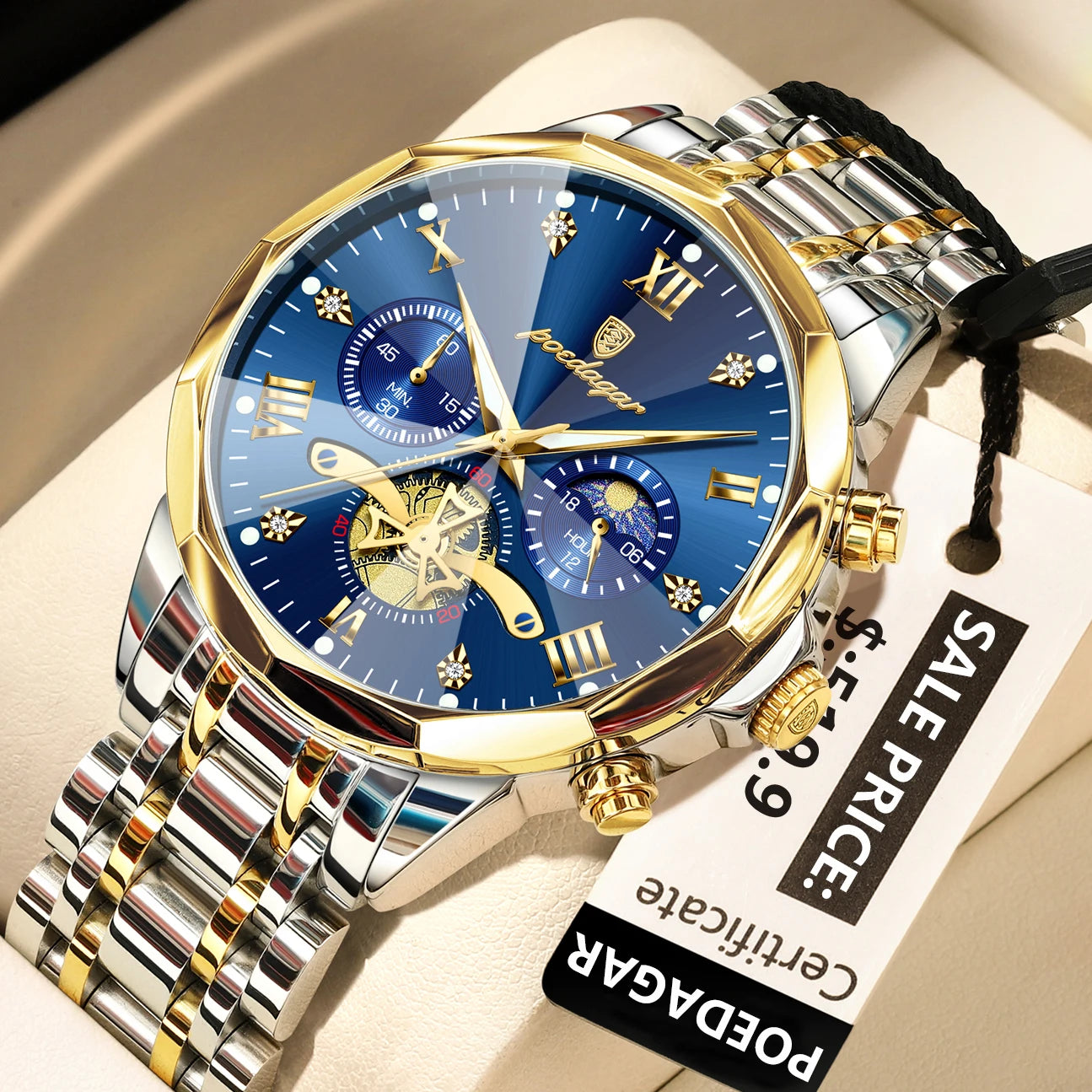 POEDAGAR Men's Luxury Chronograph Watch – Waterproof, Luminous, Stainless Steel