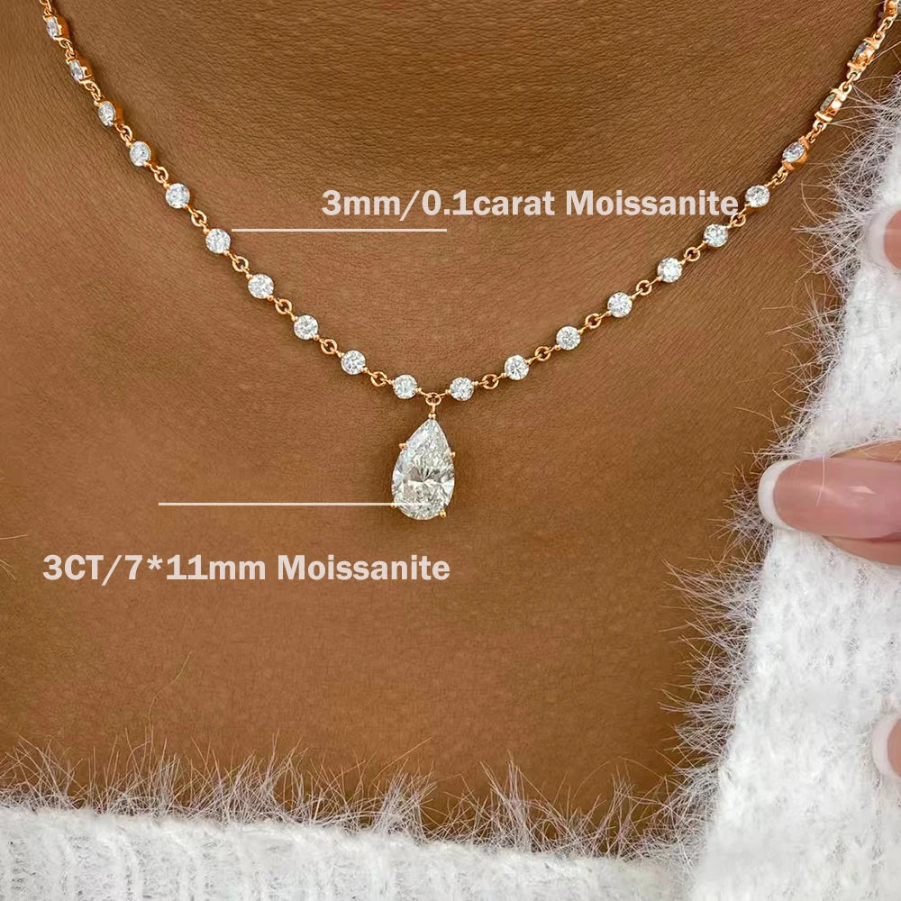 Moissanite Diamond Tennis Necklace with Marquise Pendant – 925 Sterling Silver
