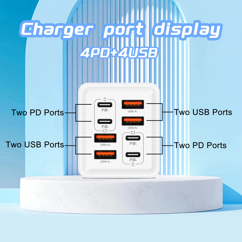 240W GaN USB-C Wall Charger | 8-in-1 Fast Charging Adapter (EU/US)