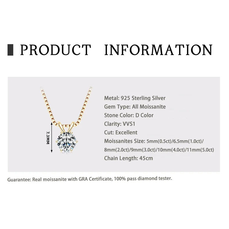 RAPRGOLD Certified Moissanite Pendant Necklace | 925 Sterling Silver | 0.5–5ct