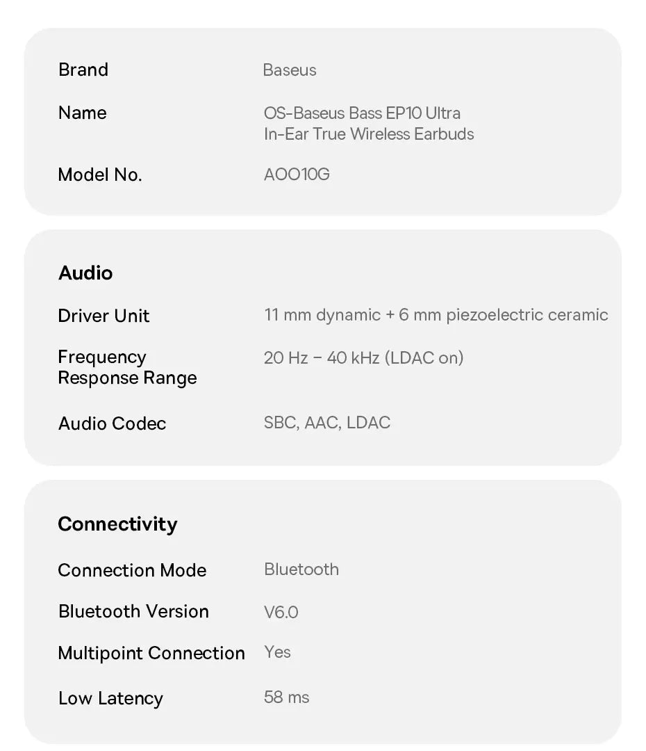 Baseus EP10 Ultra Wireless Earbuds | ANC, 65Hr Battery, 6-Mic, Bluetooth 6.0