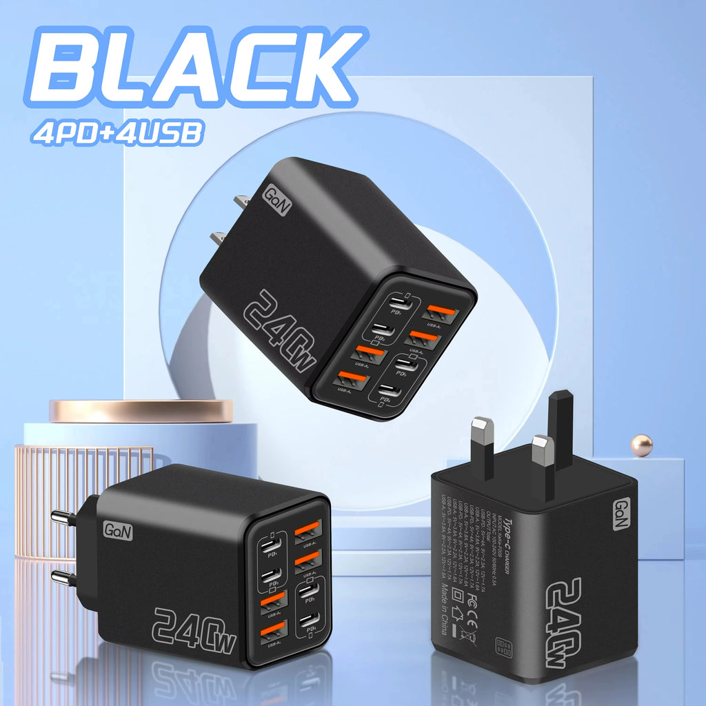 240W GaN USB-C Wall Charger | 8-in-1 Fast Charging Adapter (EU/US)