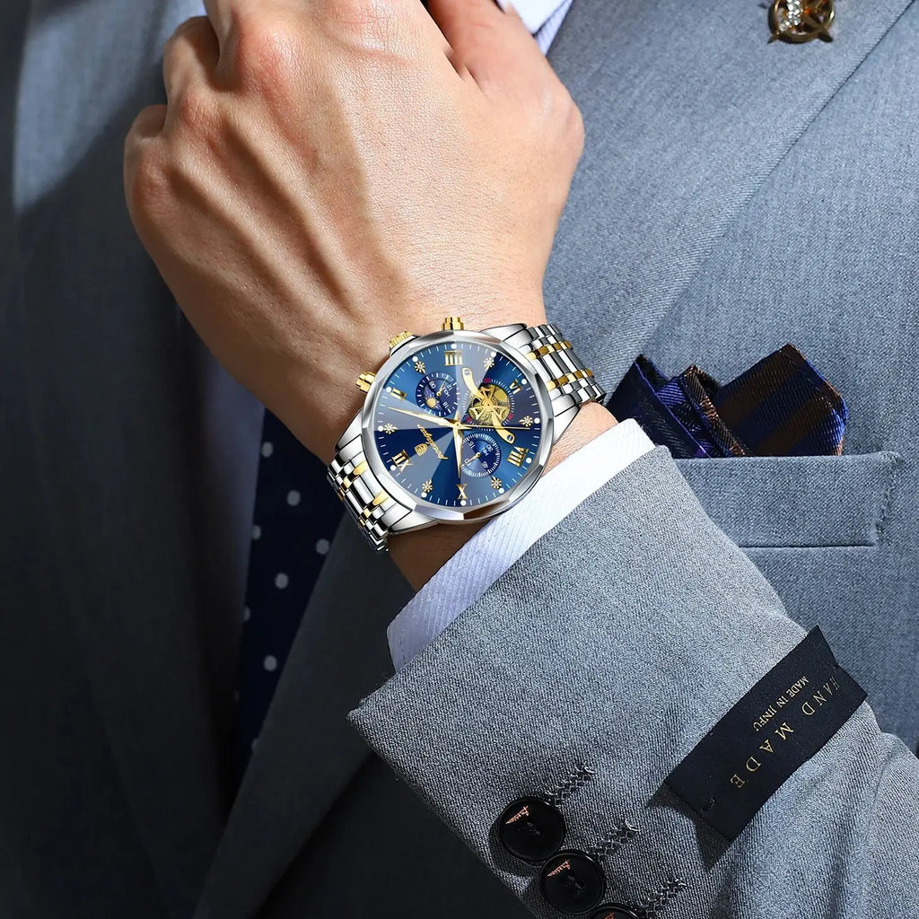 POEDAGAR Men's Luxury Chronograph Watch – Waterproof, Luminous, Stainless Steel