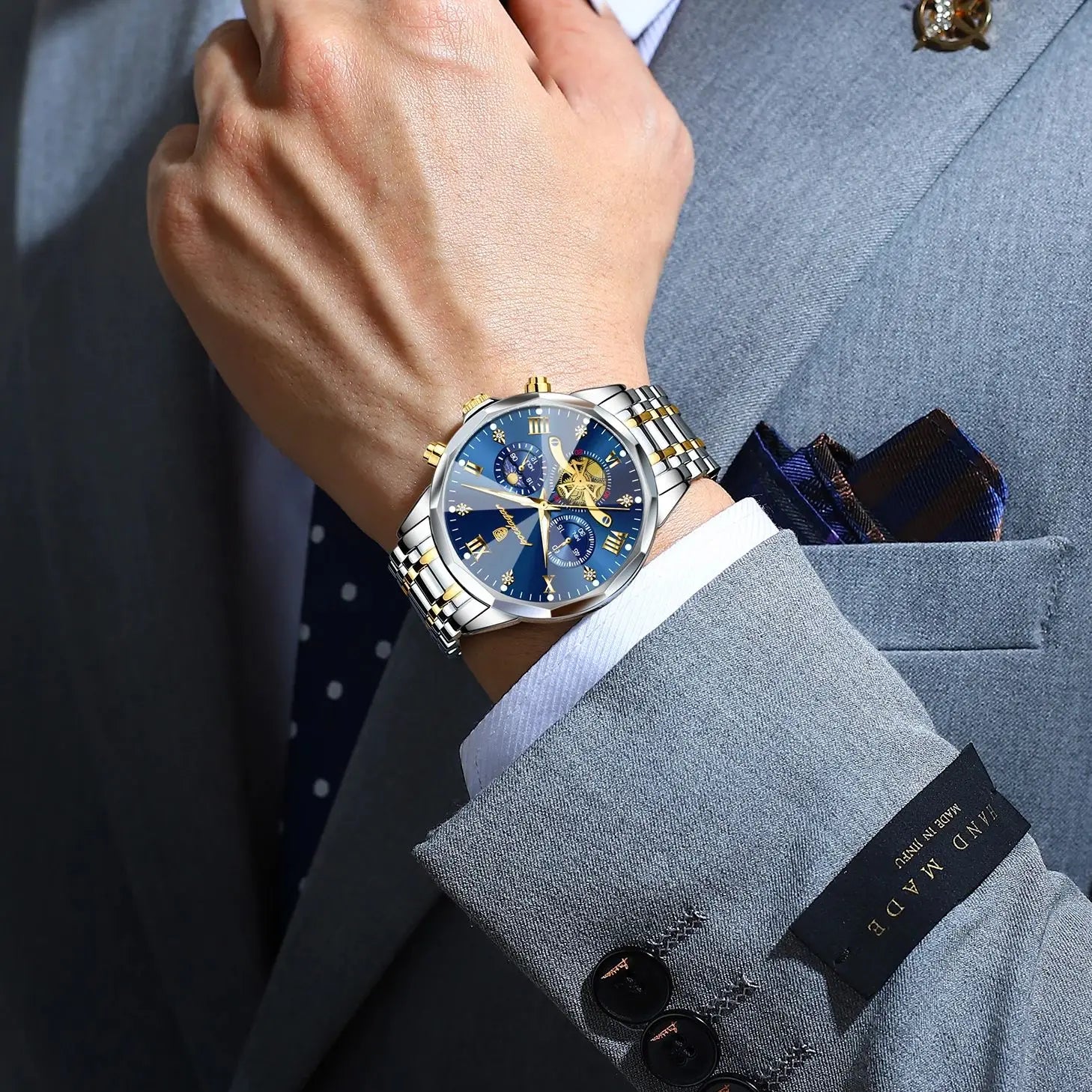 POEDAGAR Men's Luxury Chronograph Watch – Waterproof, Luminous, Stainless Steel