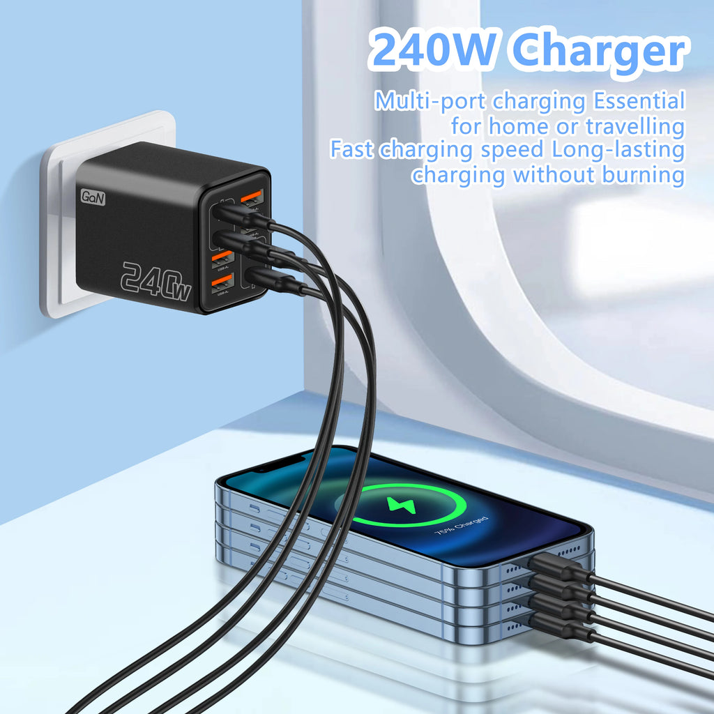 240W GaN USB-C Wall Charger | 8-in-1 Fast Charging Adapter (EU/US)