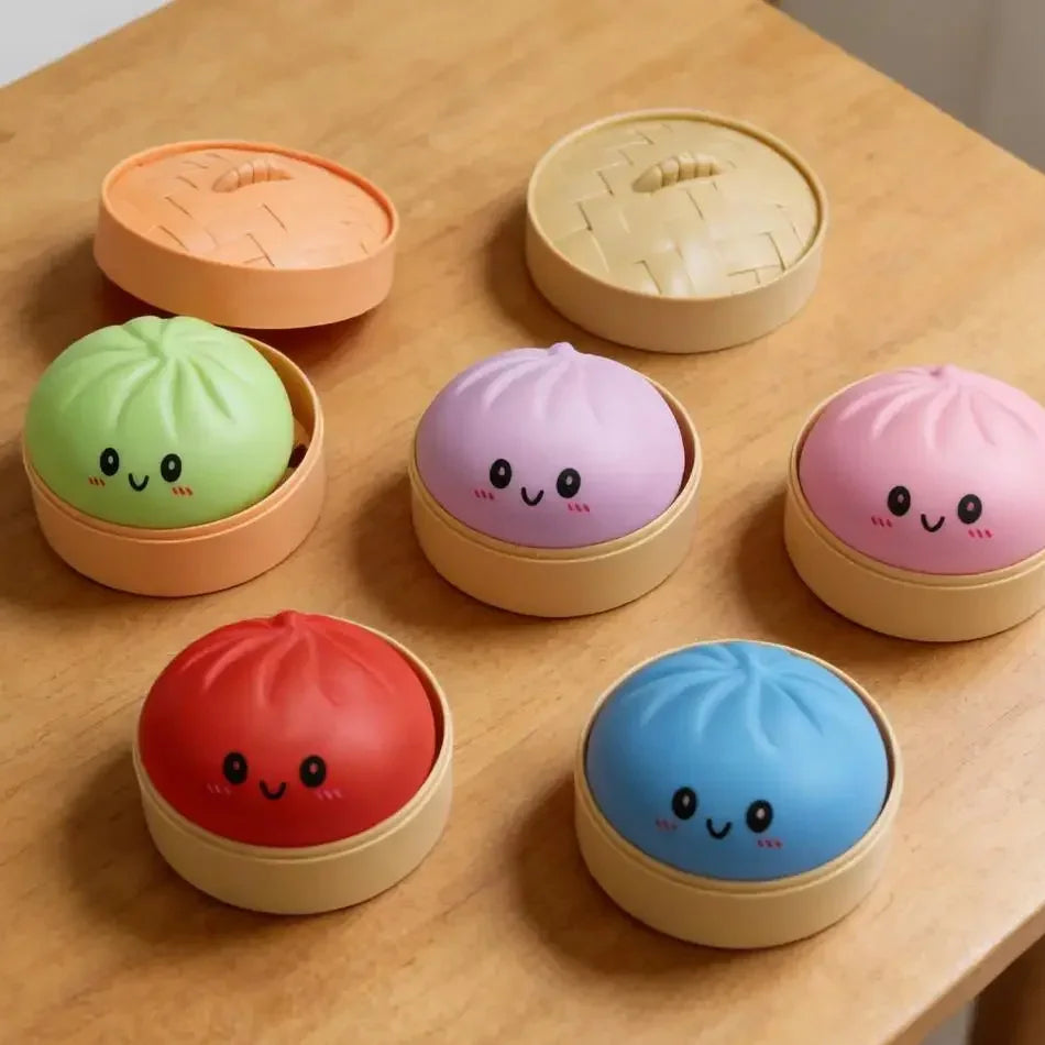 Dumpling Squishy Stress Ball – Slow Rising Fidget Toy with Mini Steamer
