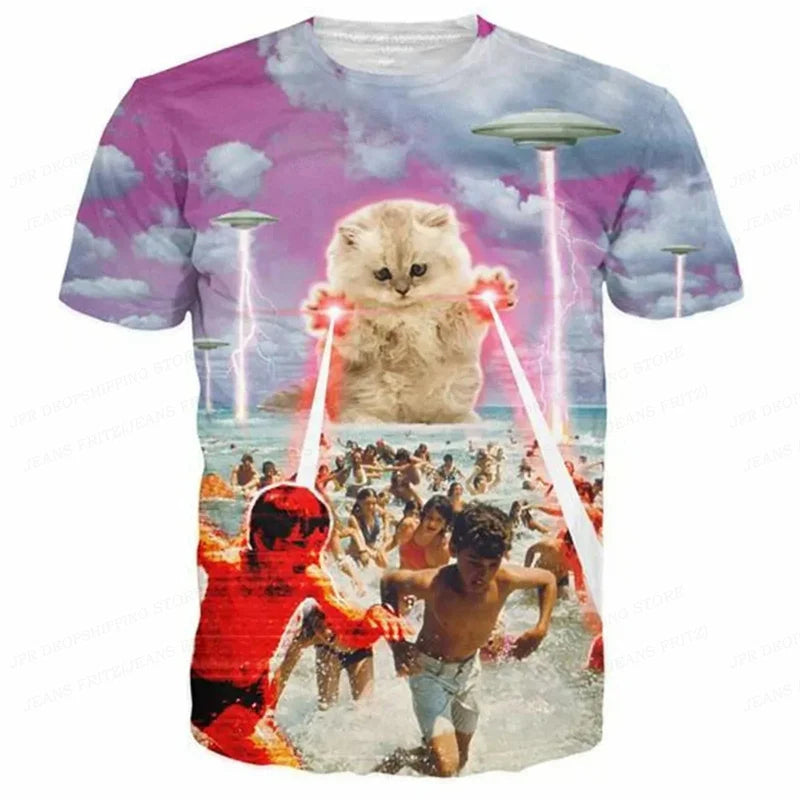 3D Printed Funny Cat T-Shirt