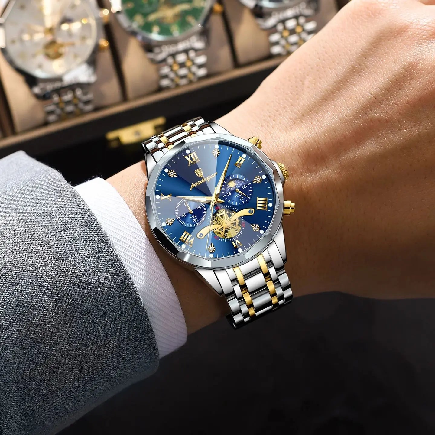 POEDAGAR Men's Luxury Chronograph Watch – Waterproof, Luminous, Stainless Steel