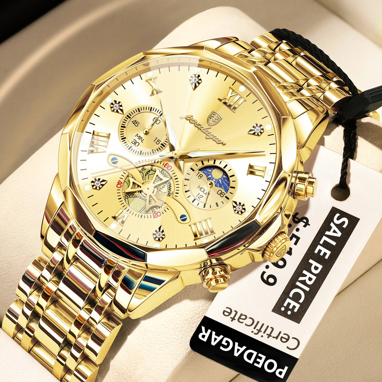 POEDAGAR Men's Luxury Chronograph Watch – Waterproof, Luminous, Stainless Steel