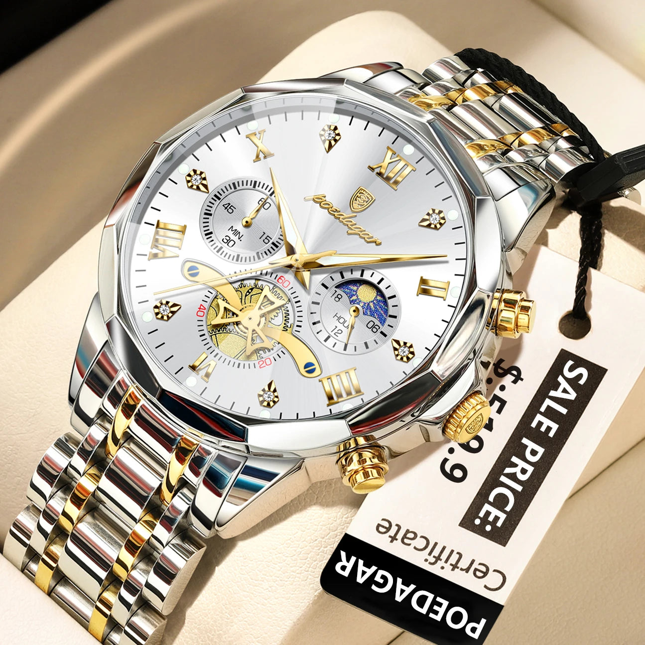 POEDAGAR Men's Luxury Chronograph Watch – Waterproof, Luminous, Stainless Steel