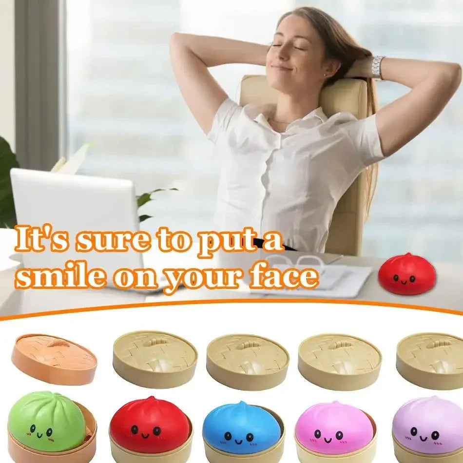 Dumpling Squishy Stress Ball – Slow Rising Fidget Toy with Mini Steamer