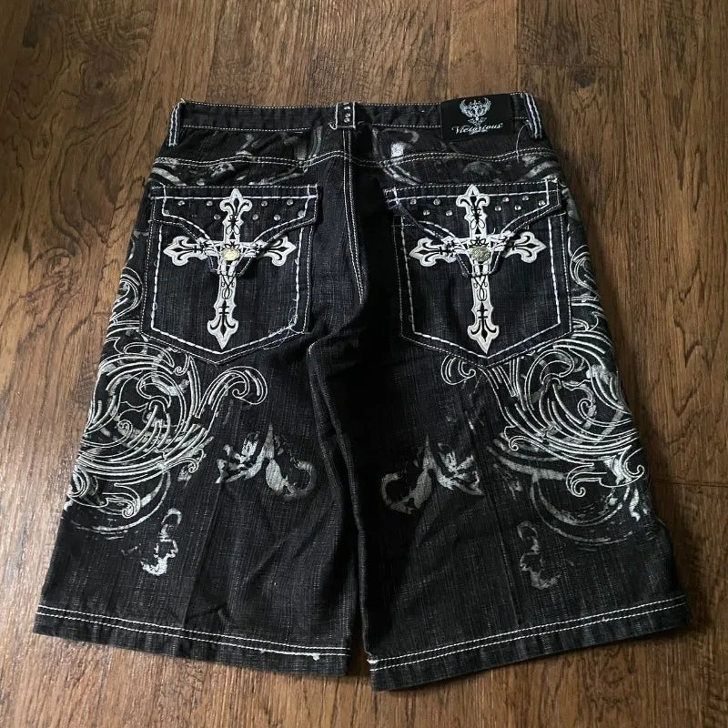Y2K Baggy Letter Embroidery Denim Shorts