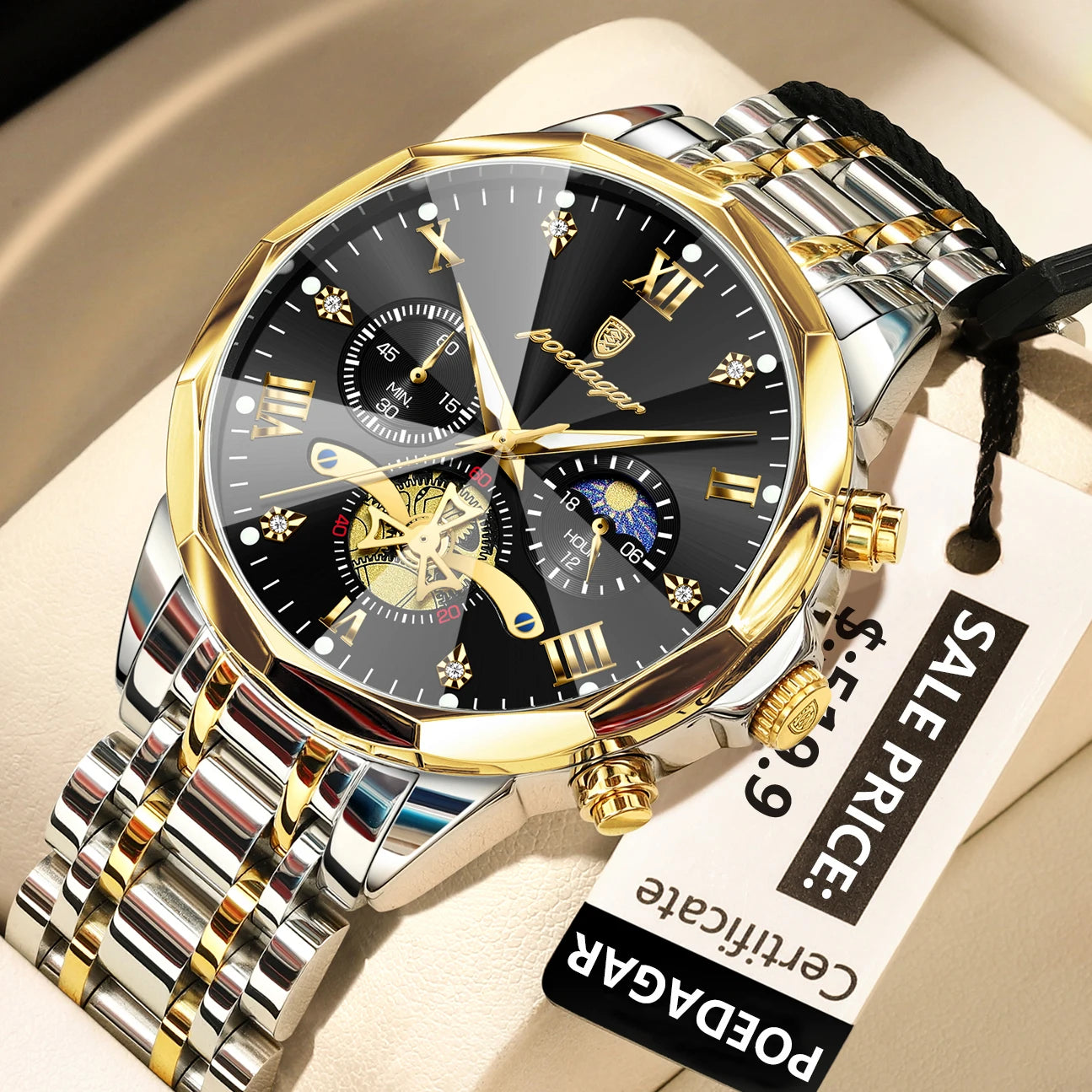 POEDAGAR Men's Luxury Chronograph Watch – Waterproof, Luminous, Stainless Steel