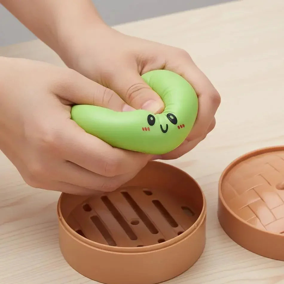Dumpling Squishy Stress Ball – Slow Rising Fidget Toy with Mini Steamer