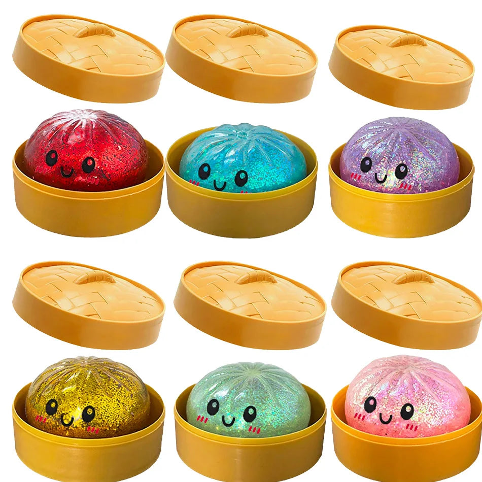 Dumpling Squishy Stress Ball – Slow Rising Fidget Toy with Mini Steamer