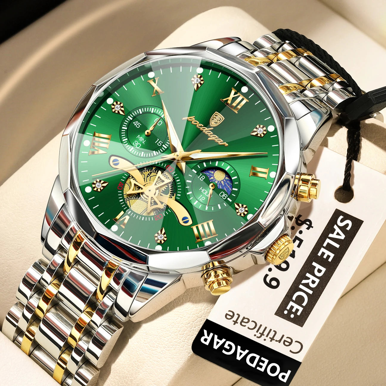 POEDAGAR Men's Luxury Chronograph Watch – Waterproof, Luminous, Stainless Steel