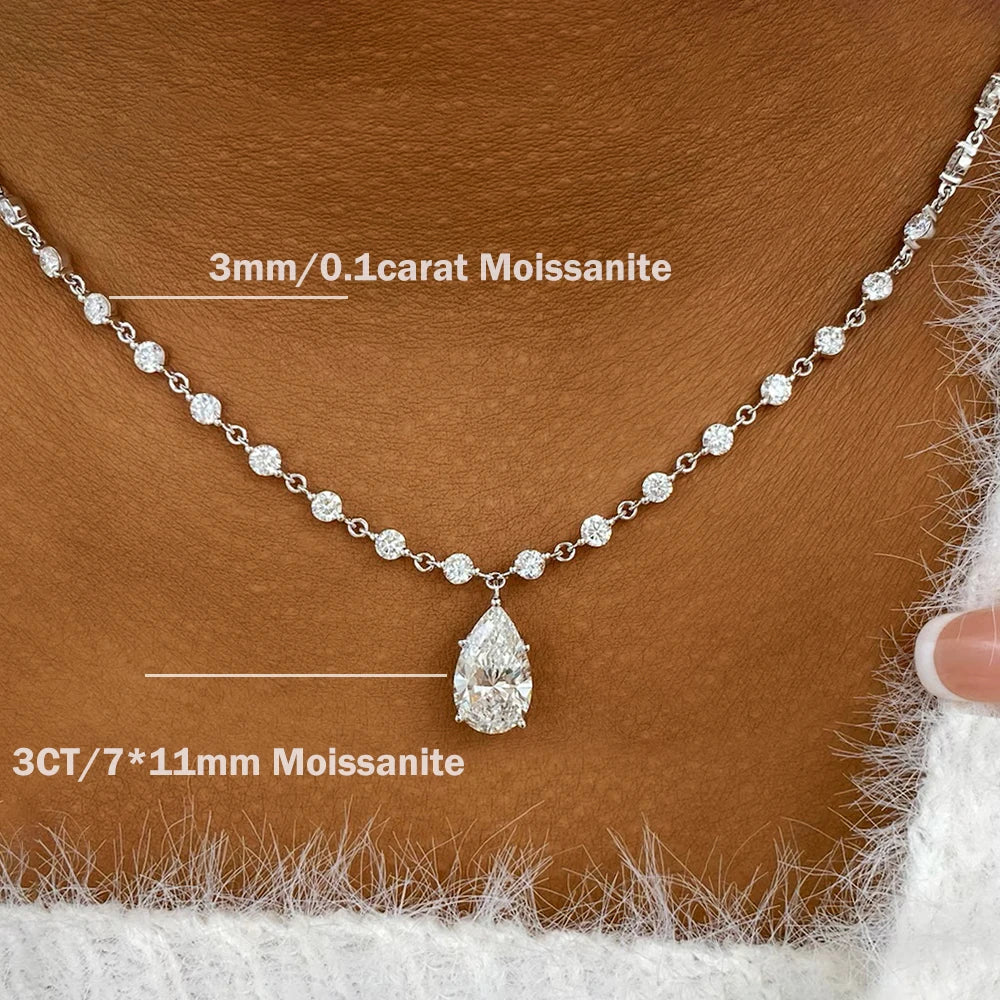 Moissanite Diamond Tennis Necklace with Marquise Pendant – 925 Sterling Silver
