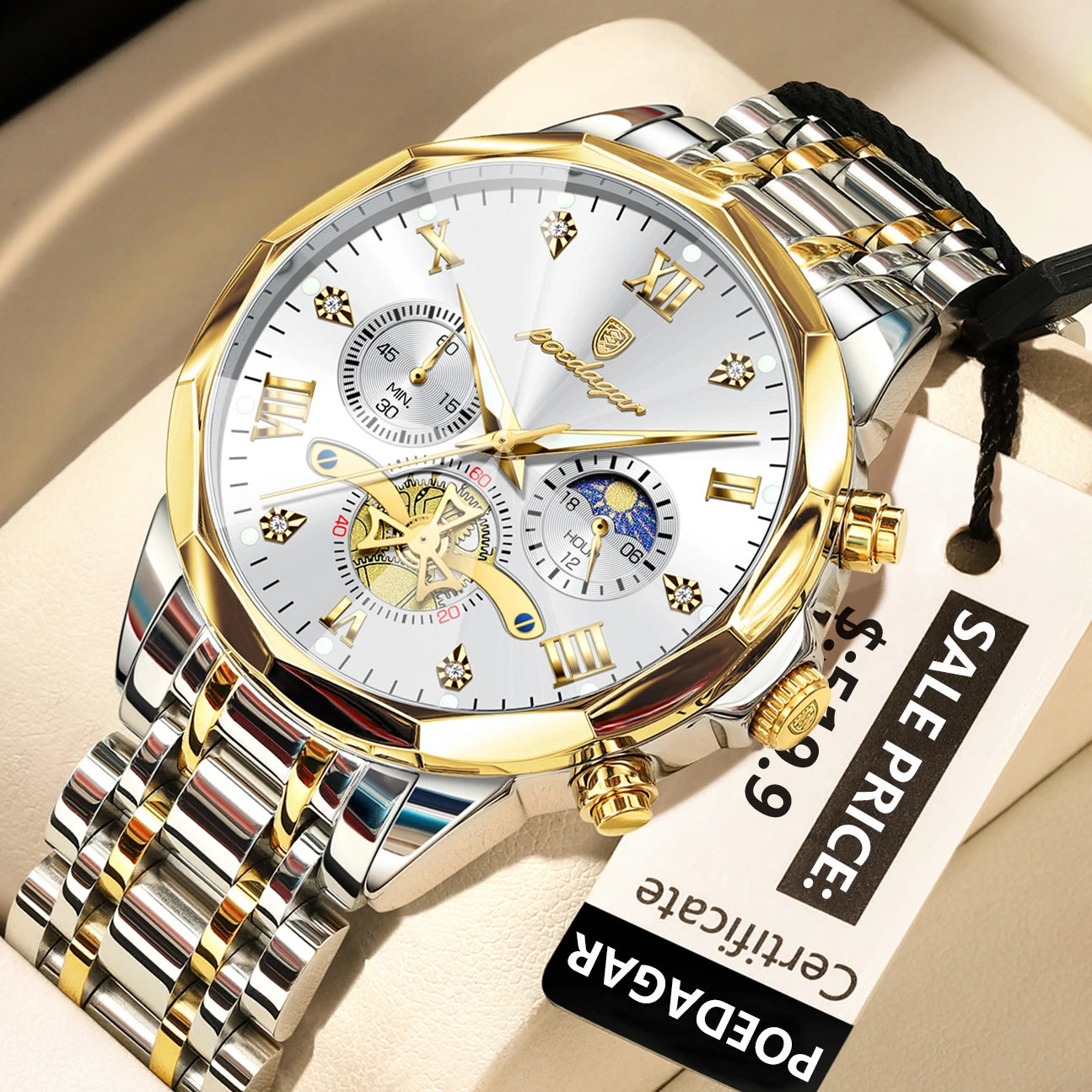 POEDAGAR Men's Luxury Chronograph Watch – Waterproof, Luminous, Stainless Steel