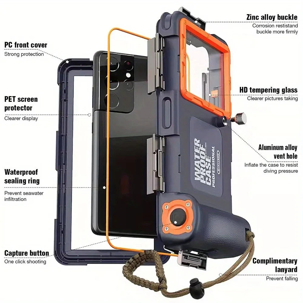 Waterproof Phone Case with Lanyard – 15m Diving Protection for iPhone & Samsung (Up to 6.9")