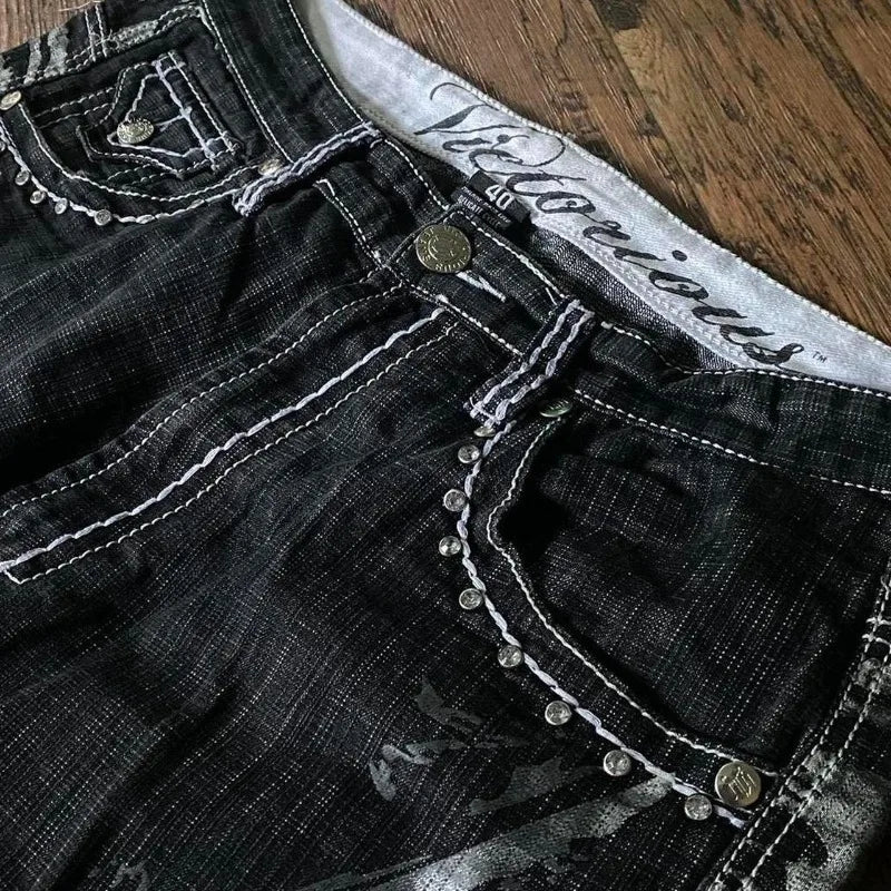 Y2K Baggy Letter Embroidery Denim Shorts