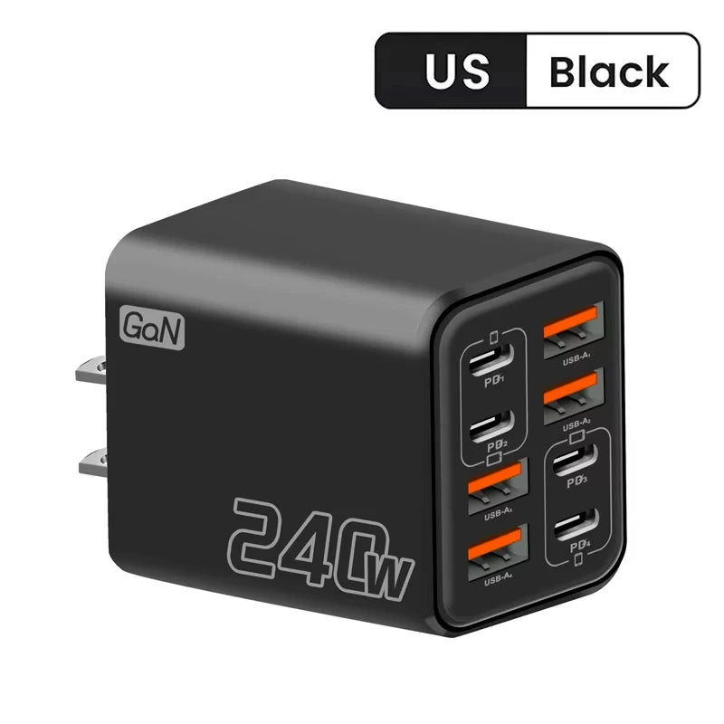 240W GaN USB-C Wall Charger | 8-in-1 Fast Charging Adapter (EU/US)