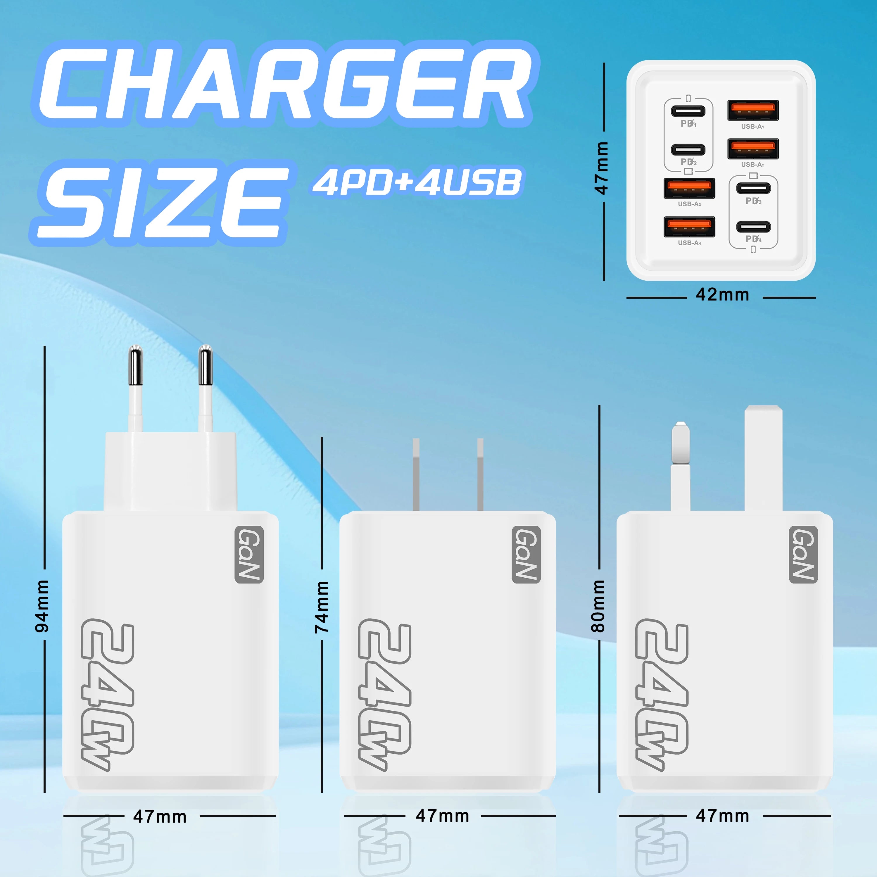240W GaN USB-C Wall Charger | 8-in-1 Fast Charging Adapter (EU/US)