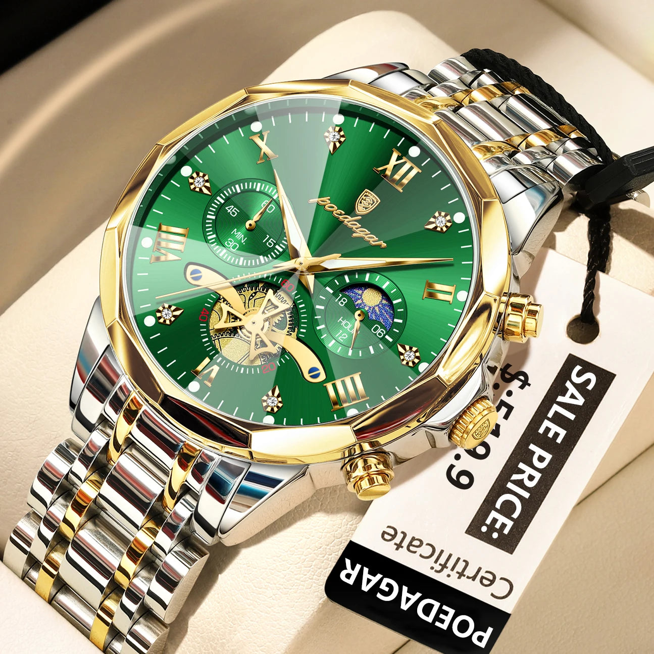 POEDAGAR Men's Luxury Chronograph Watch – Waterproof, Luminous, Stainless Steel