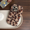 Leopard Furry Plush Phone Case with Wrist Chain – iPhone 11 to 17 Series