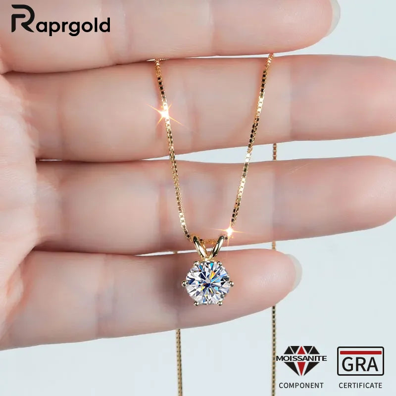 RAPRGOLD Certified Moissanite Pendant Necklace | 925 Sterling Silver | 0.5–5ct