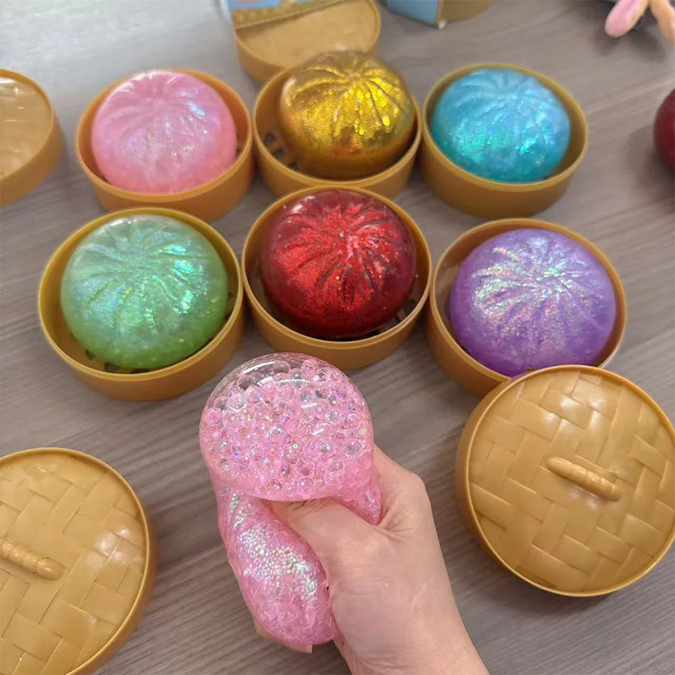 Dumpling Squishy Stress Ball – Slow Rising Fidget Toy with Mini Steamer