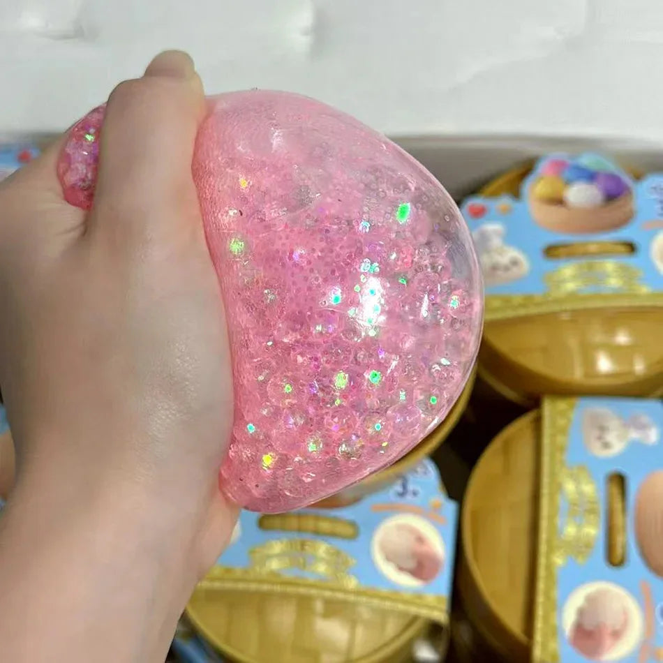 Dumpling Squishy Stress Ball – Slow Rising Fidget Toy with Mini Steamer