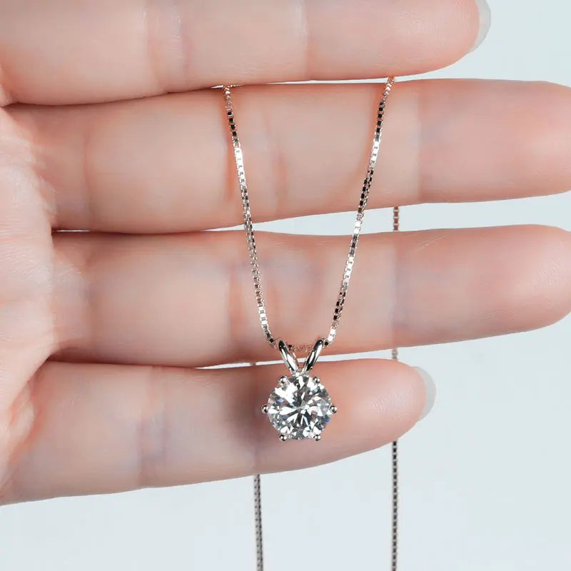RAPRGOLD Certified Moissanite Pendant Necklace | 925 Sterling Silver | 0.5–5ct