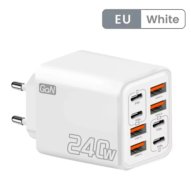 240W GaN USB-C Wall Charger | 8-in-1 Fast Charging Adapter (EU/US)