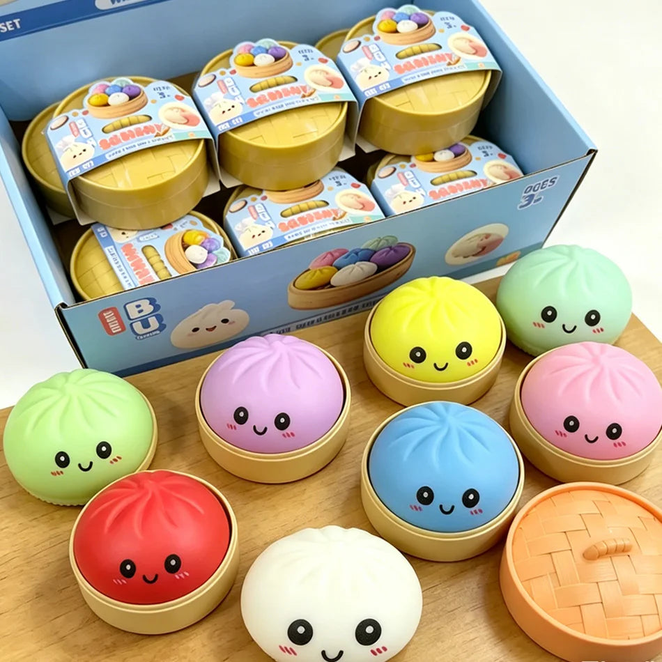 Dumpling Squishy Stress Ball – Slow Rising Fidget Toy with Mini Steamer