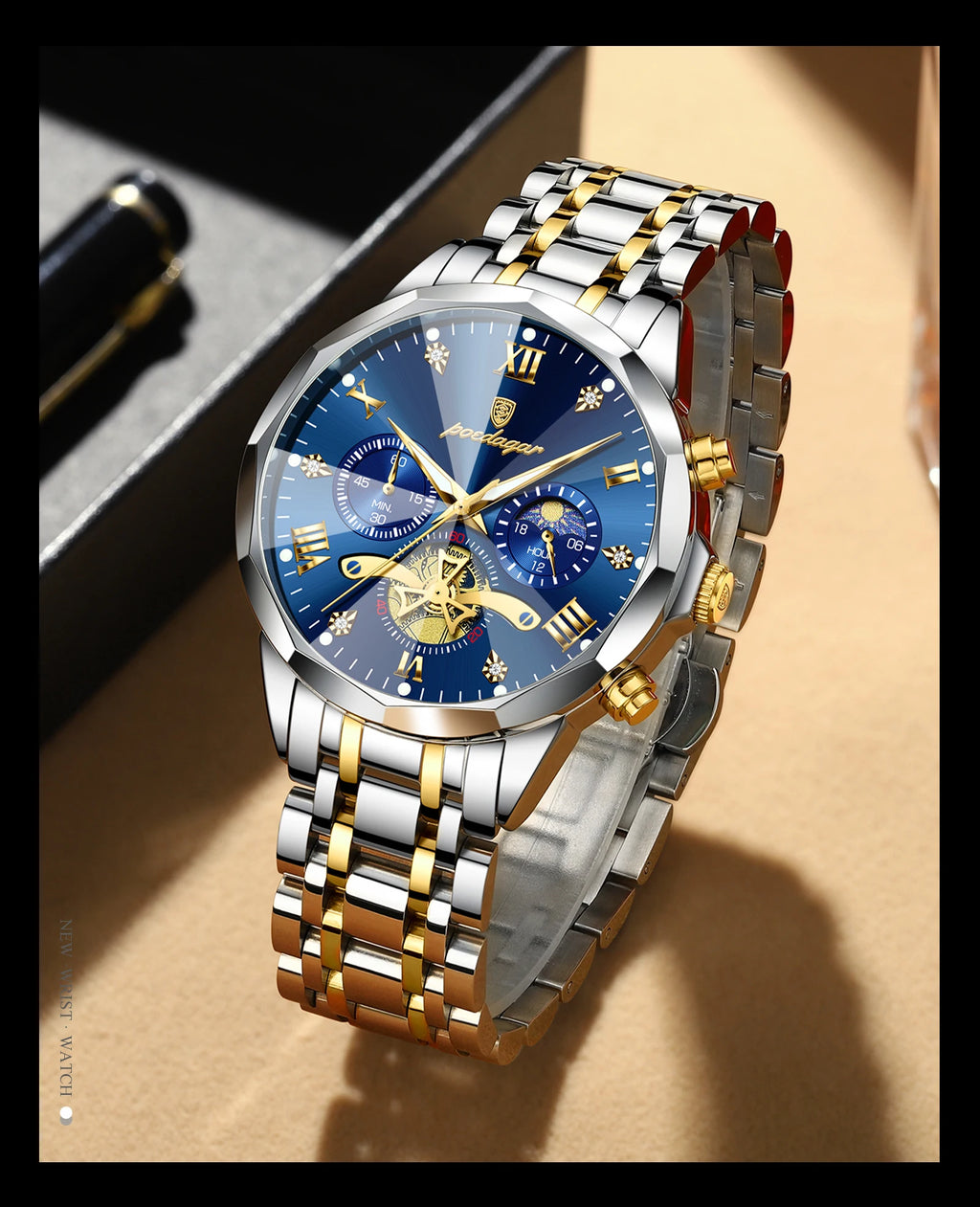 POEDAGAR Men's Luxury Chronograph Watch – Waterproof, Luminous, Stainless Steel