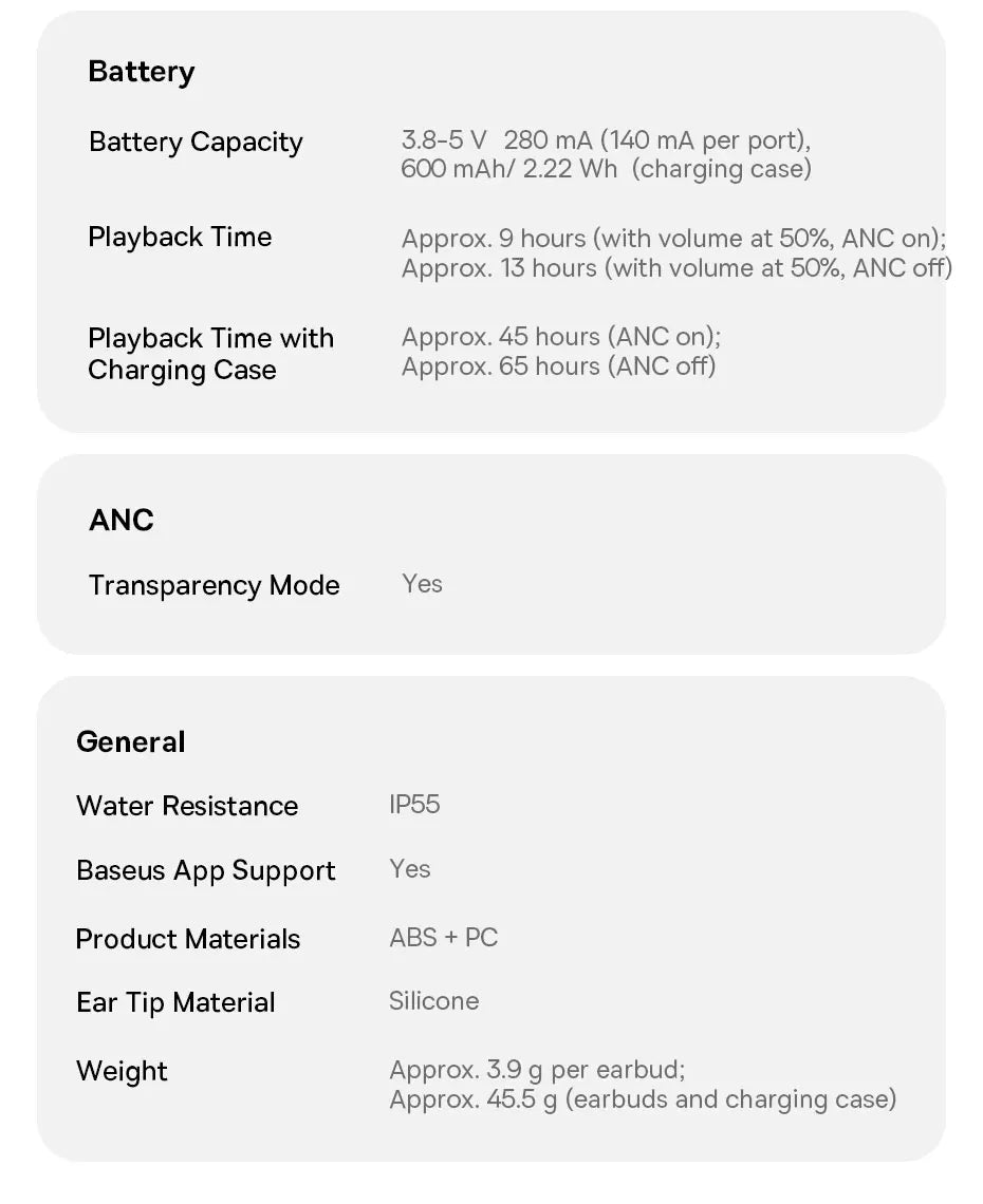 Baseus EP10 Ultra Wireless Earbuds | ANC, 65Hr Battery, 6-Mic, Bluetooth 6.0