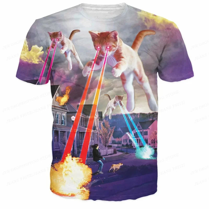 3D Printed Funny Cat T-Shirt