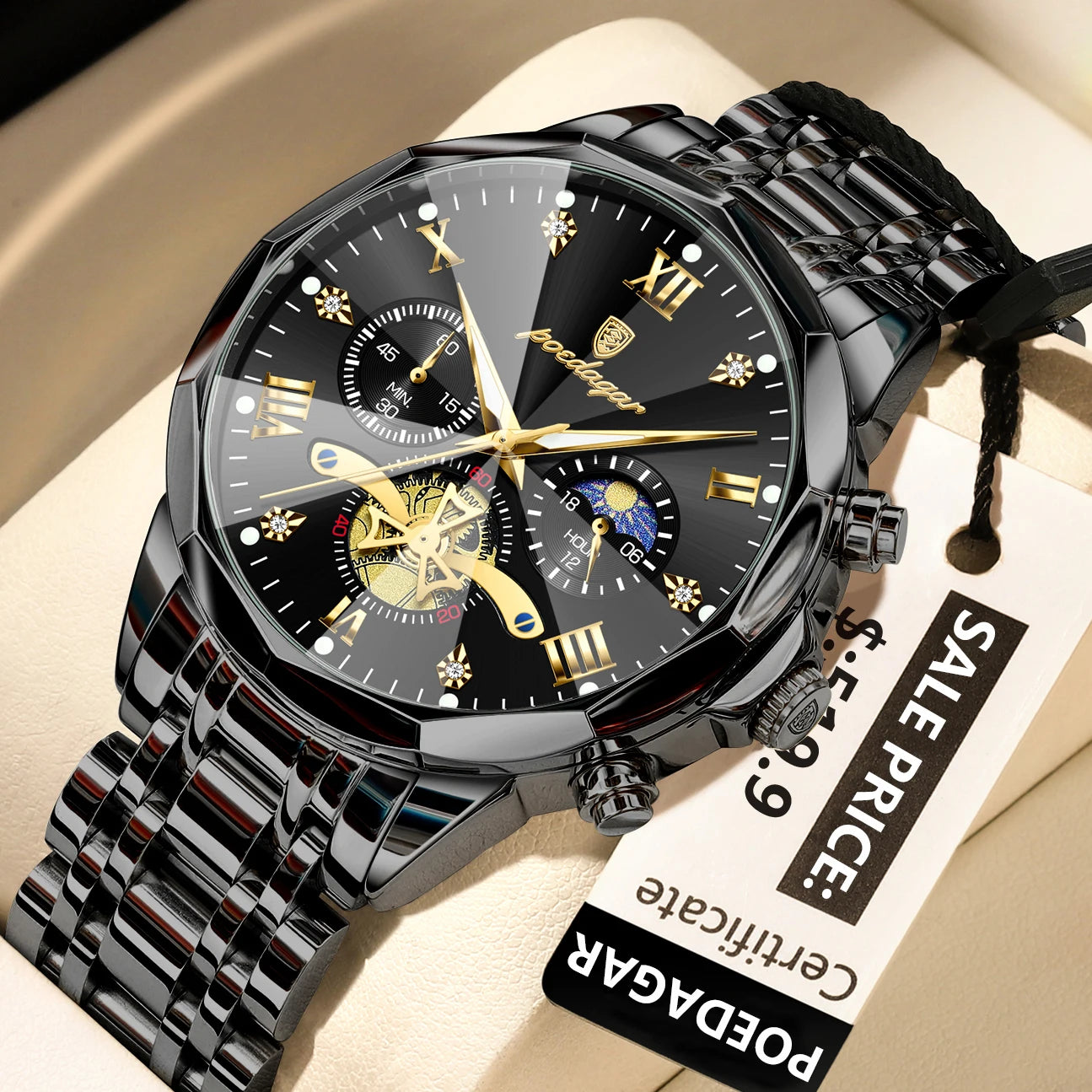 POEDAGAR Men's Luxury Chronograph Watch – Waterproof, Luminous, Stainless Steel