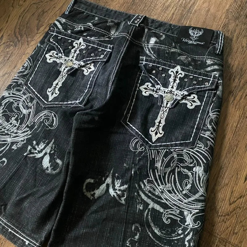 Y2K Baggy Letter Embroidery Denim Shorts