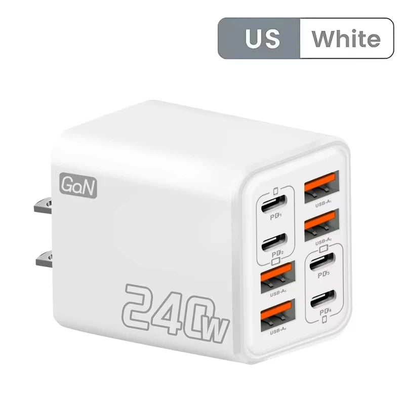 240W GaN USB-C Wall Charger | 8-in-1 Fast Charging Adapter (EU/US)