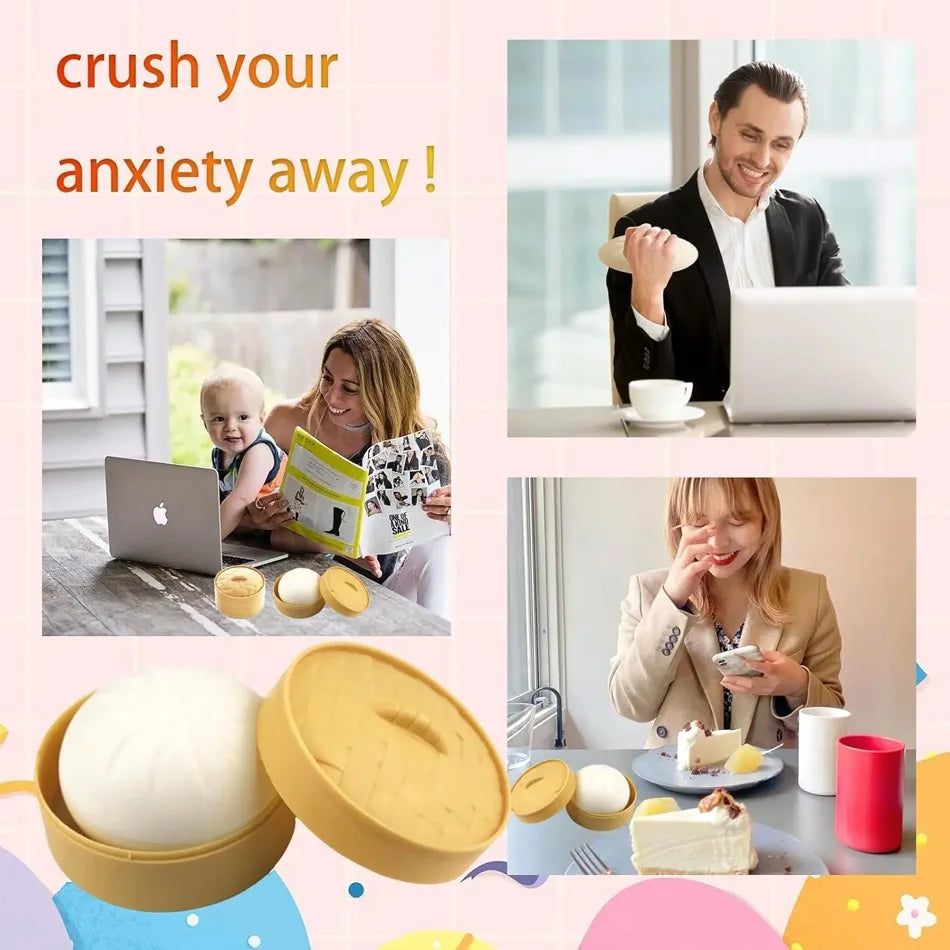 Dumpling Squishy Stress Ball – Slow Rising Fidget Toy with Mini Steamer
